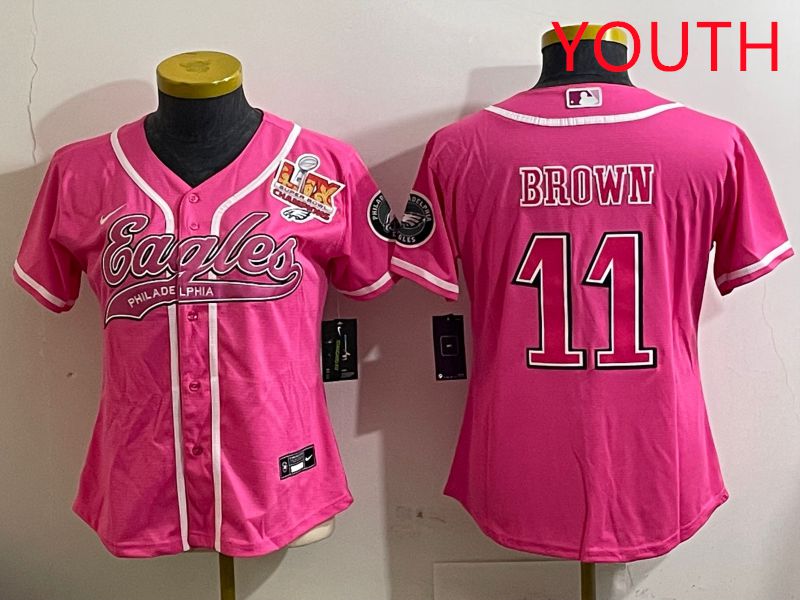 Youth Philadelphia Eagles #11 Brown Pink Jointly Name 2025 Nike Limited NFL Jersey style 4->youth nfl jersey->Youth Jersey